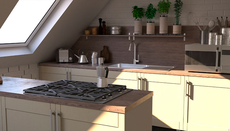 Cocina sin muebles altos